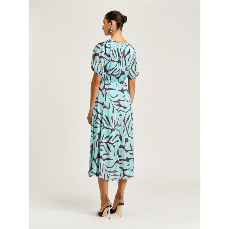 Veronika Maine Mint Foliage Georgette Gathered Sleeve Midi Dress image number 1